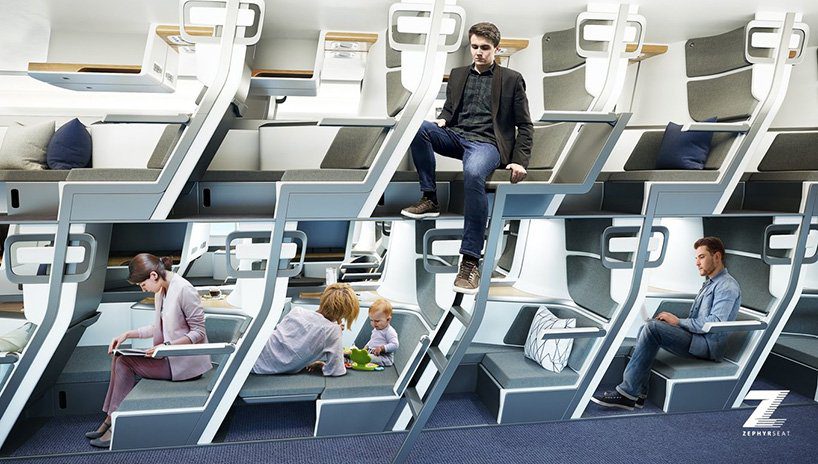 Zephyr Seating lie-flat airline seat configuration for economy class